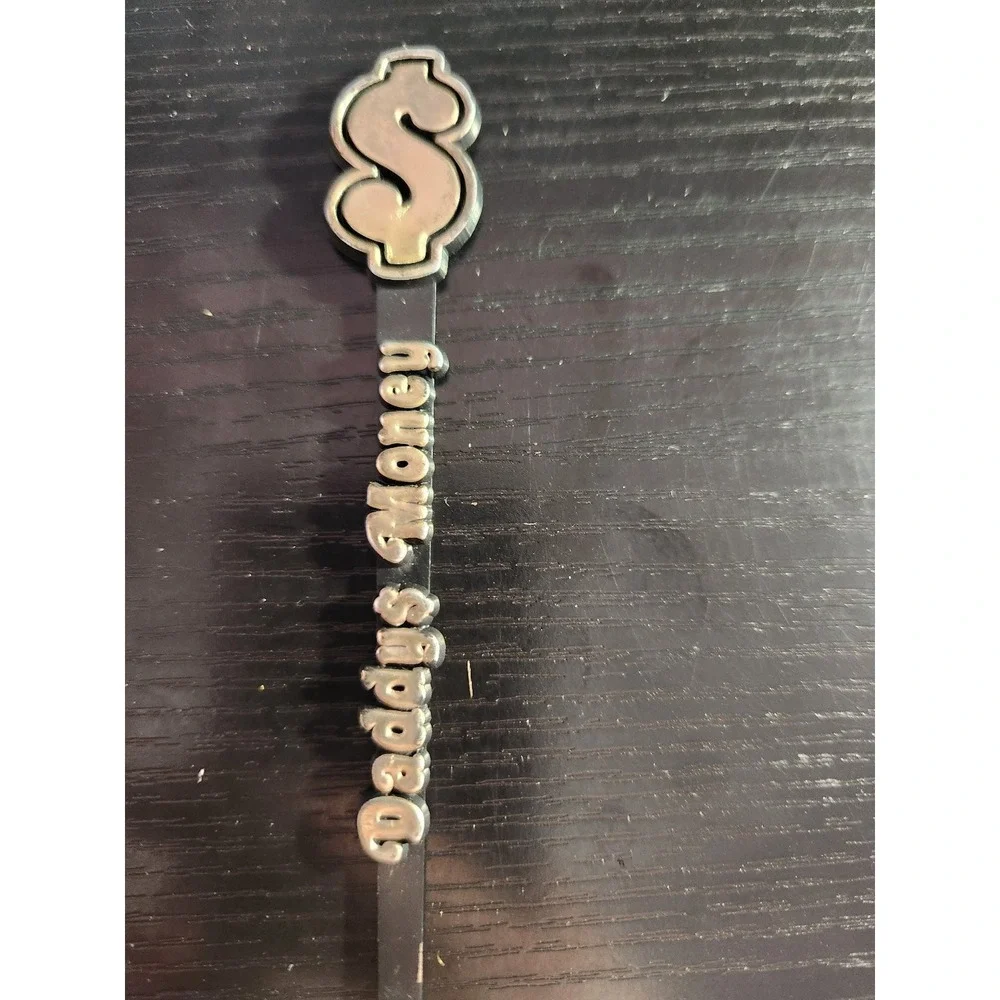 Daddy's Money Novelty Swizzle Stir Stick Black Silver Barware Dollar Sign 5.5 in